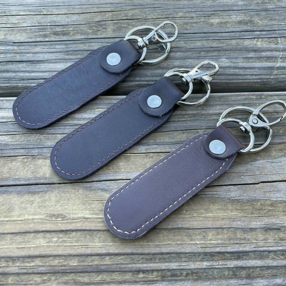 Leather Key chain Brown Genuine Leather Keys Holder Handmade Key Rings Set of 3 - Picture 1 of 9